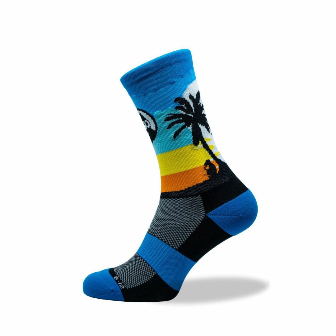 Grumpy Monkey Seamless Breathable Premium Socks.  Blue Island Theme.
