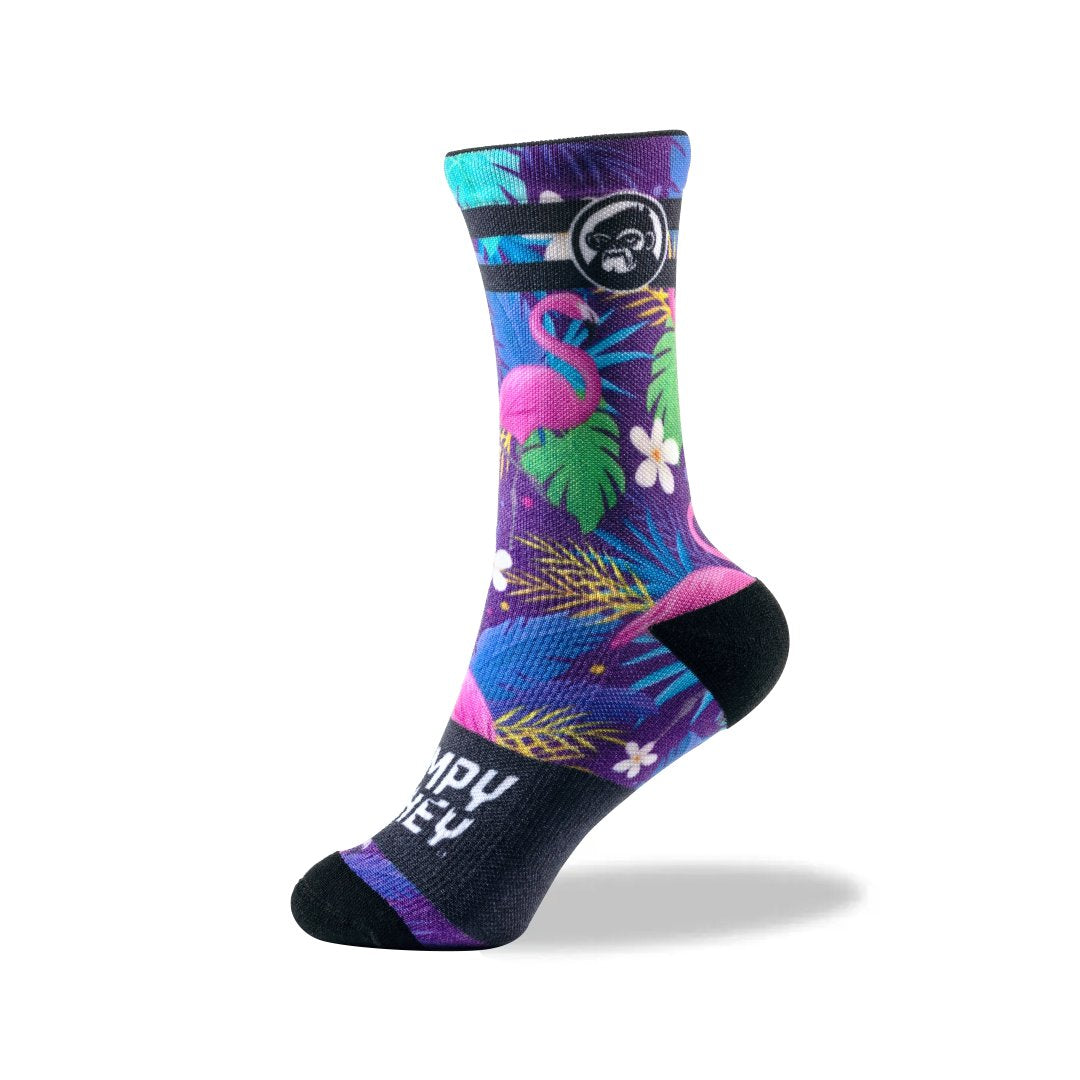 Seamless Super Comfy Grumpy Monkey Socks. Colouful Flamingo Themed Print